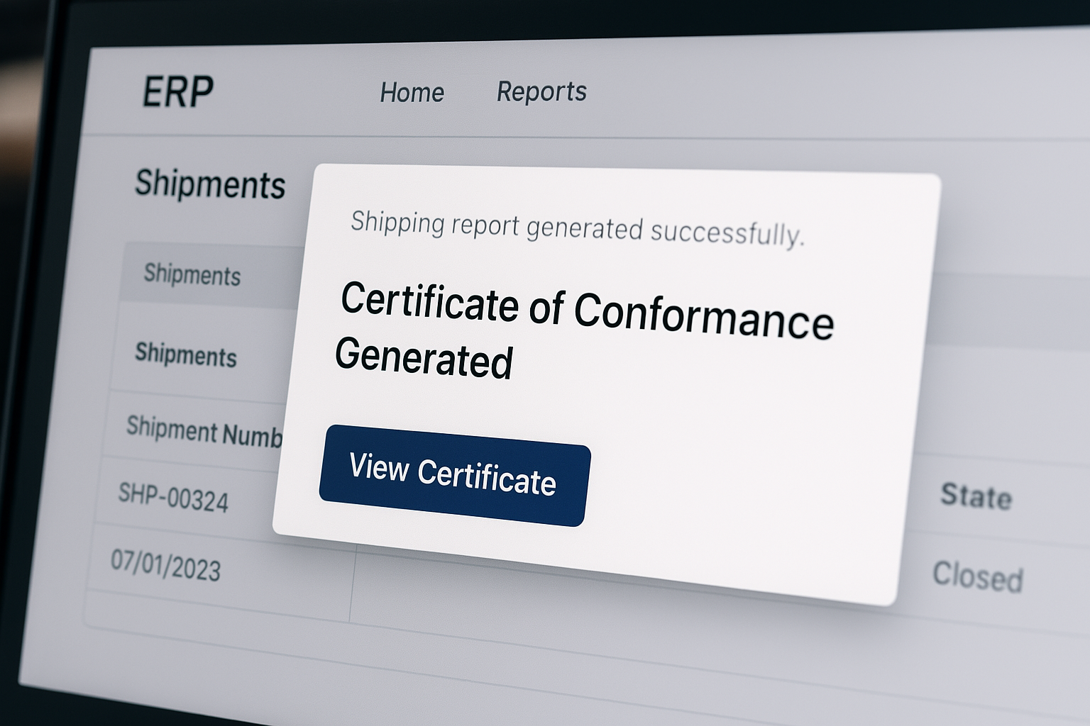 ERP automation generating a report for shipping via custom software and development