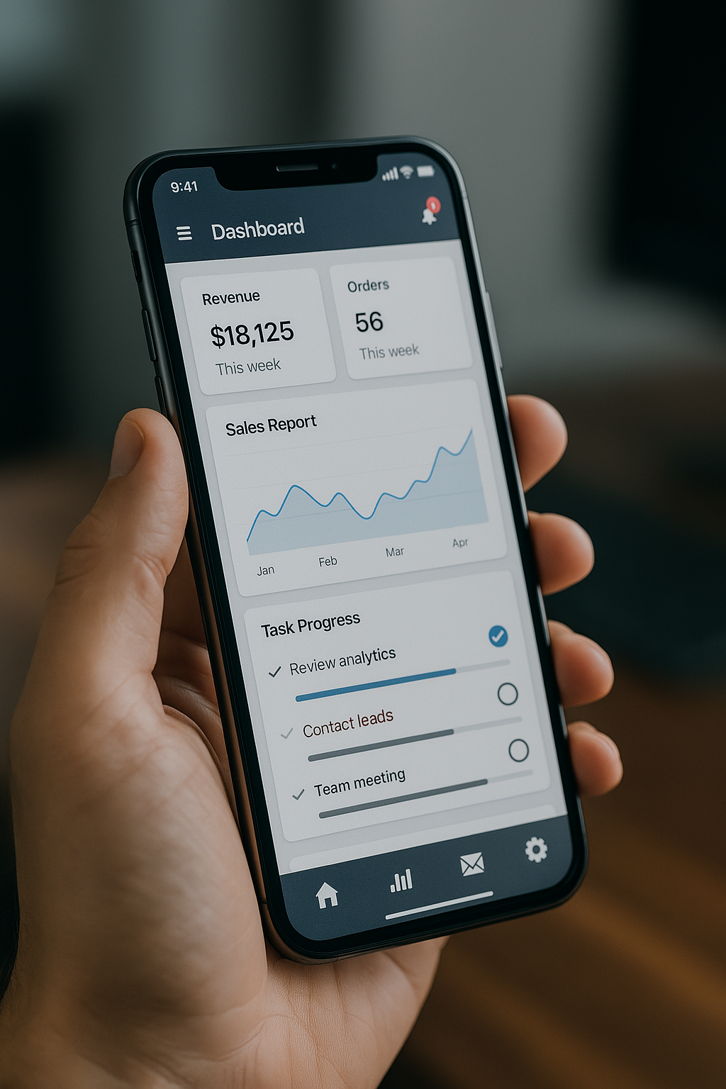 realistic mobile application running on a smartphone with business context
