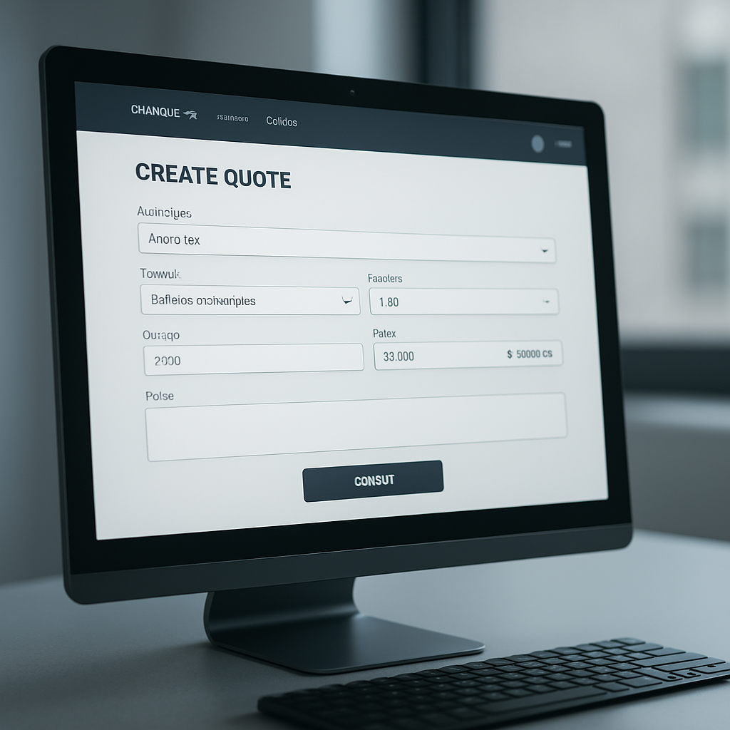 interface of a custom quoting web application on a laptop